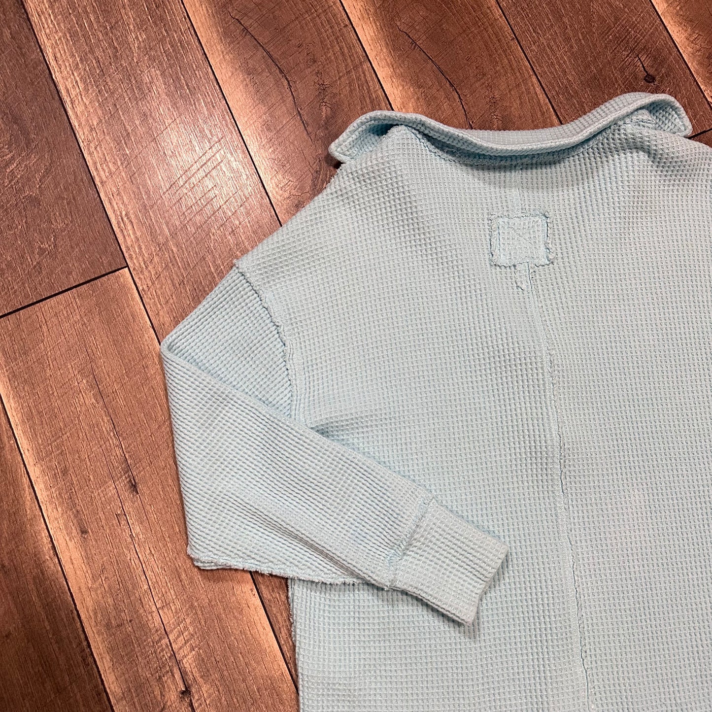 Aerie Baby Blue Waffleknit Collared V Neck Oversized Pullover