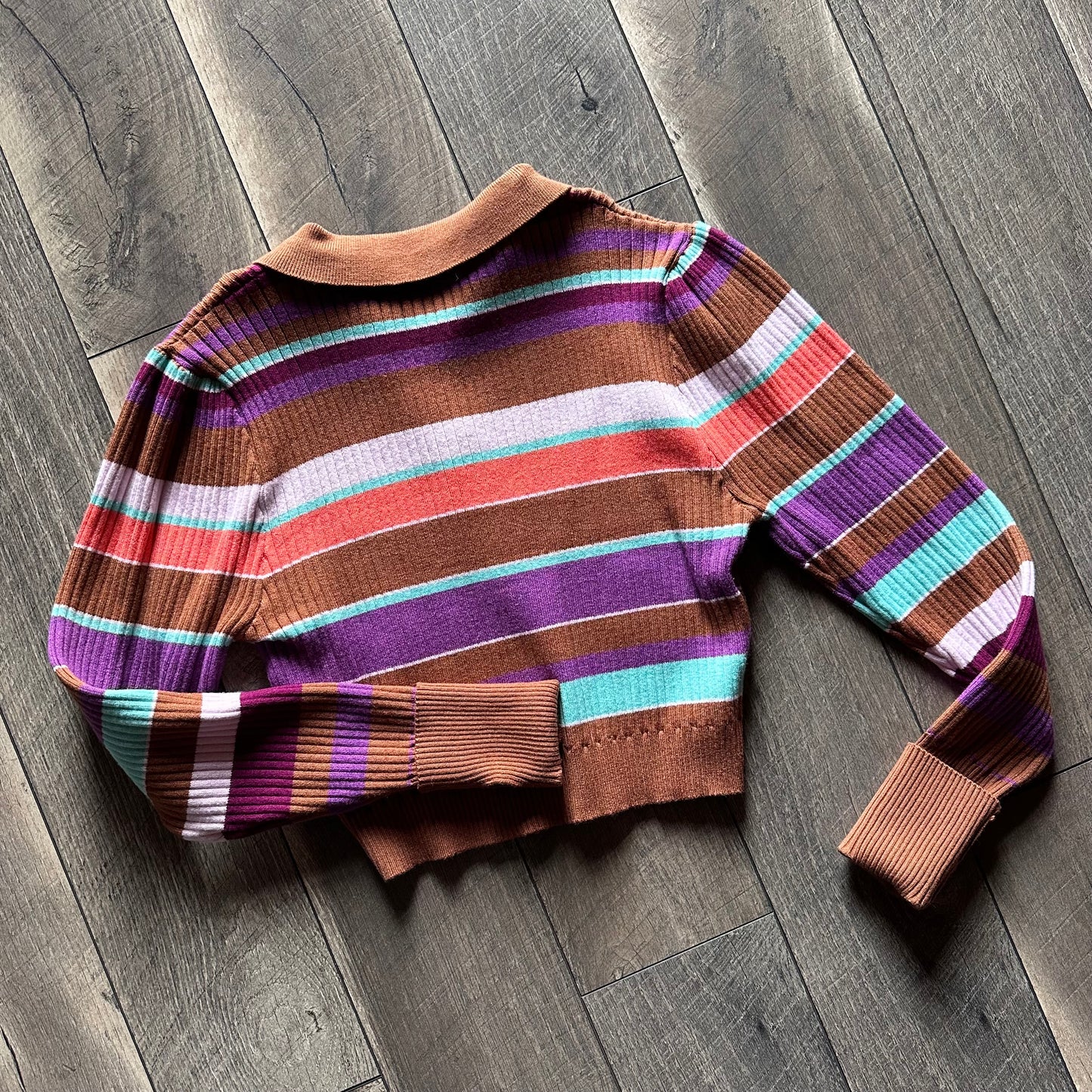 White Birch Collared 1/2 Button Striped Pullover Crop Sweater (new without tags)