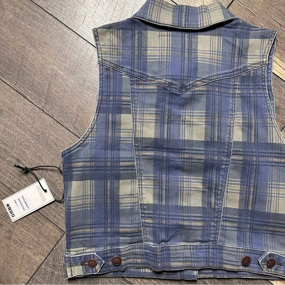 Judy Blue Plaid Sleeveless Denim Vest