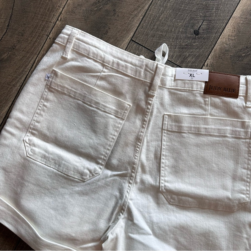 Judy Blue White Hi Rise Cuffed Jogger Denim Shorts