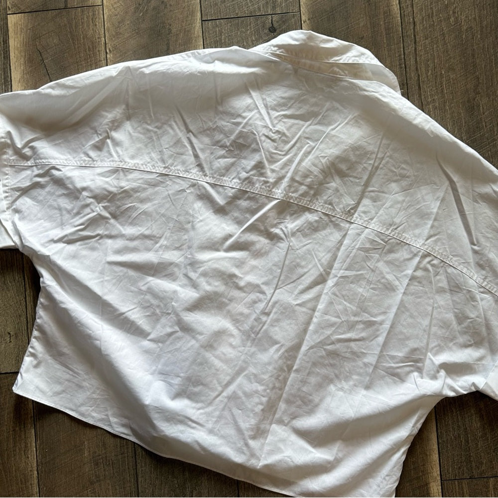 Zara White Oversized Crop Button Down T-Shirt