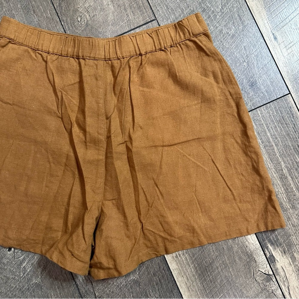 Abroad Button Front Linen Blend Shorts
