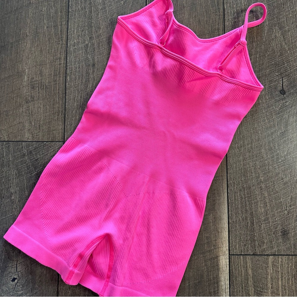OQQ Hot Pink Ribbed Romper