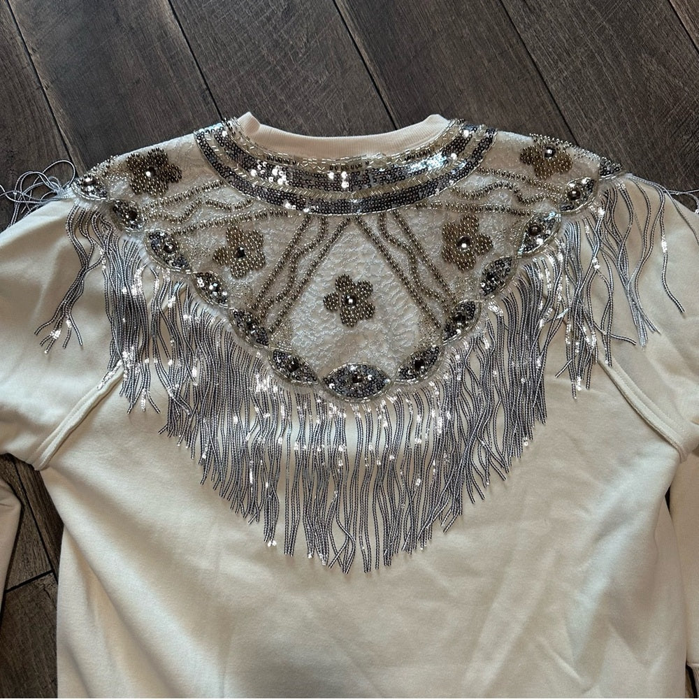 Sterling & Stitch Beaded + Sequin Fringe Crewneck