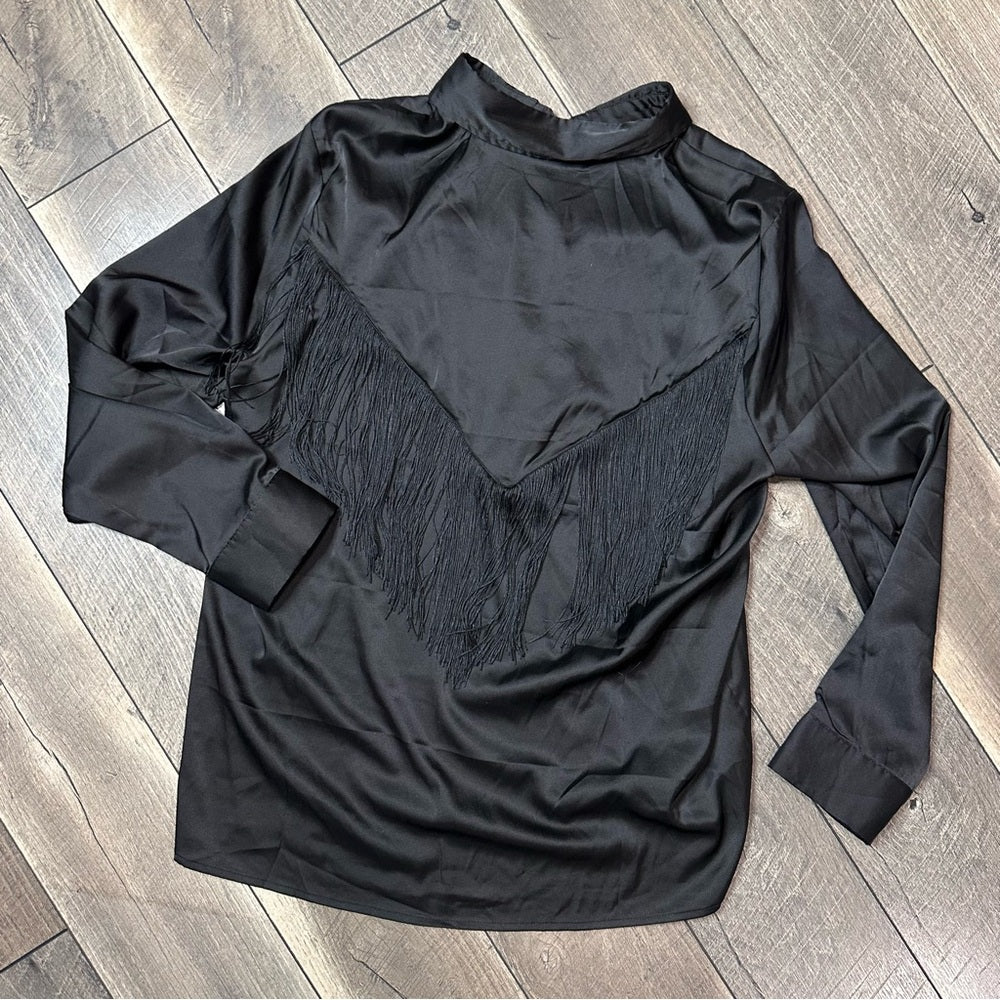Blue B. Black Silky Fringe Detail Button Down