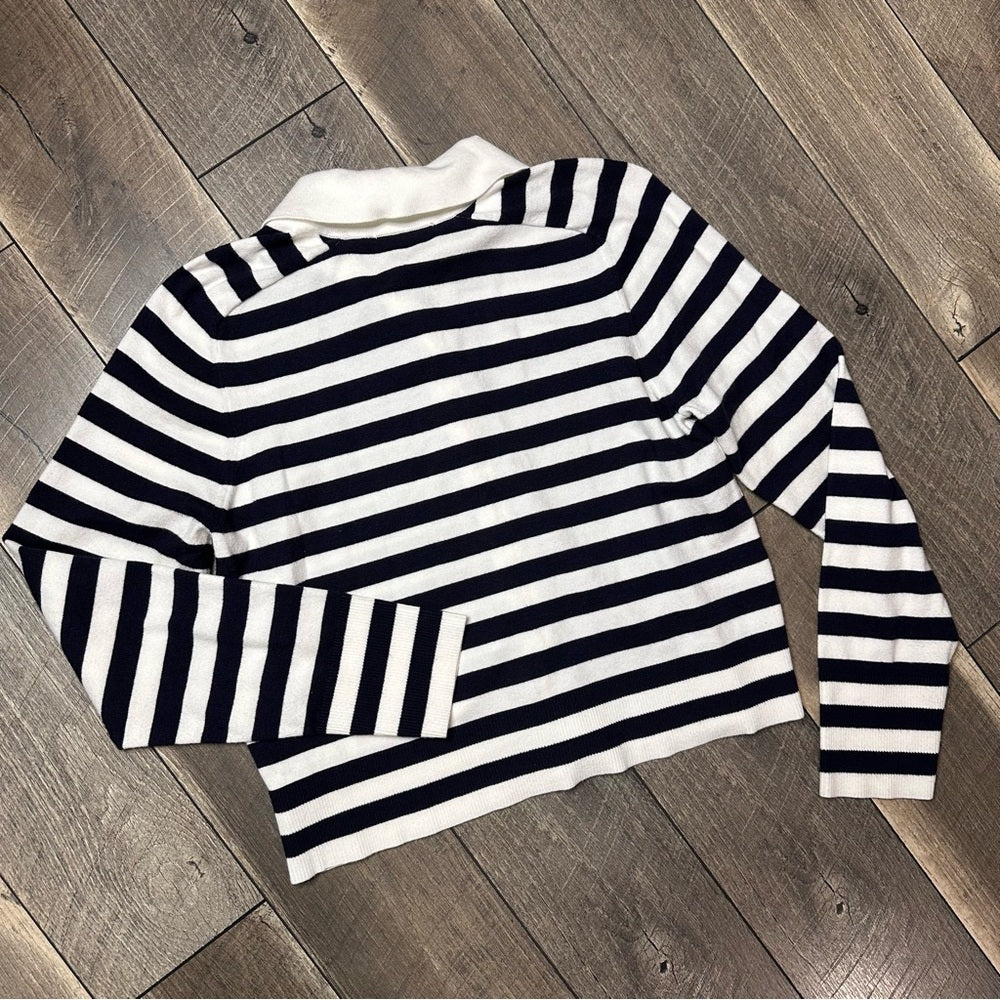 Free Assembly Navy Striped Button Down Sweater