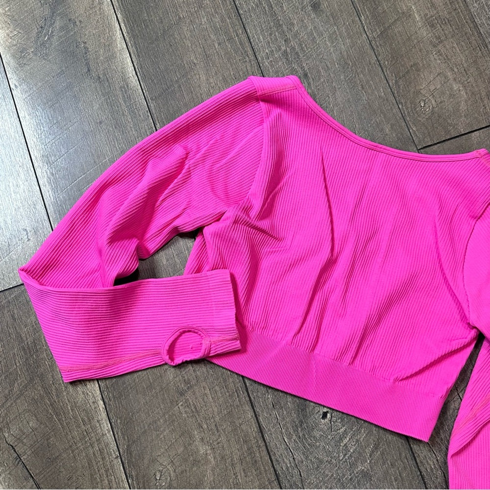 OQQ Ribbed Crop Long Sleeve Workout Top