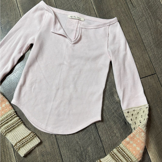 Free People Baby Pink Waffleknit Long Sleeve