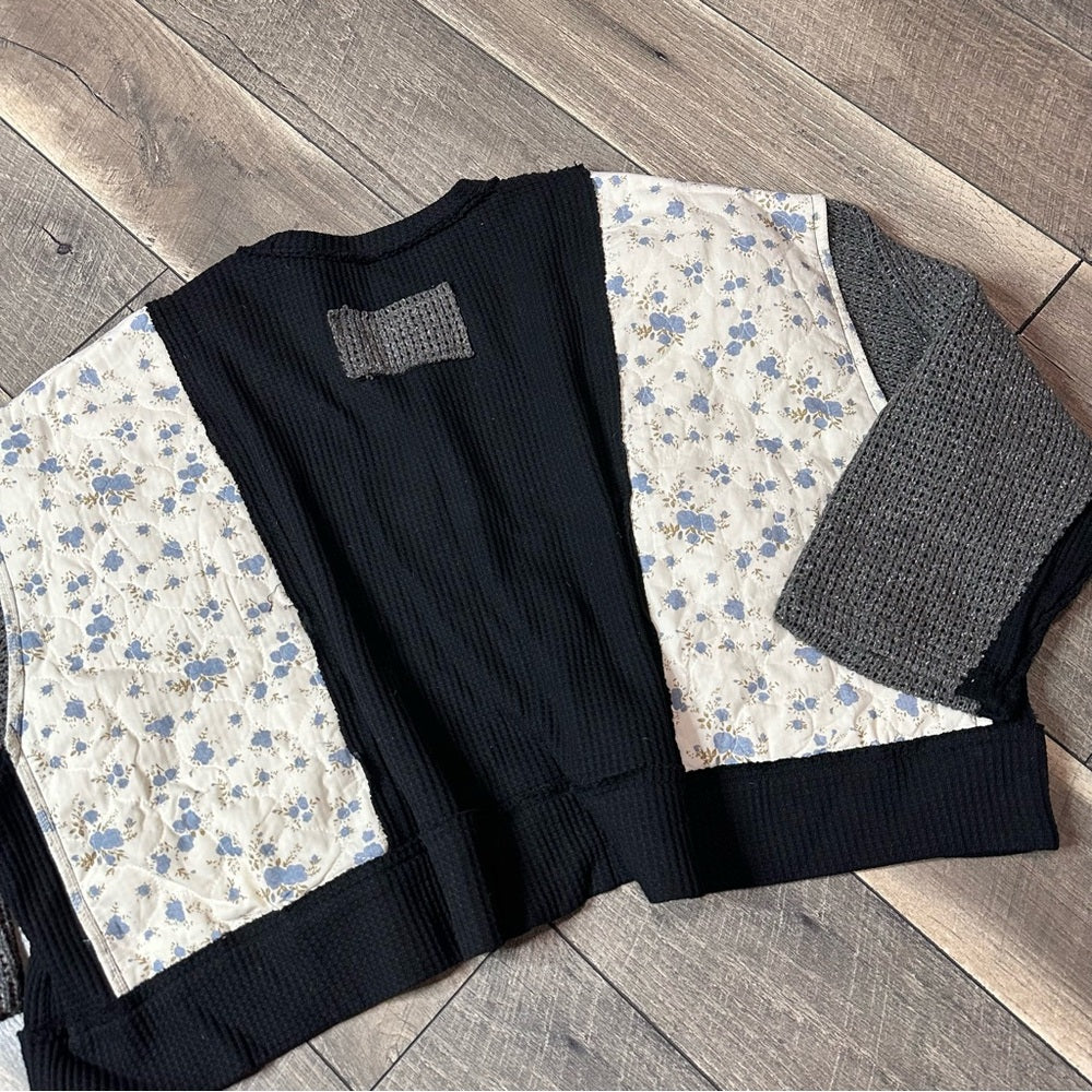 Everyday Chic Patchwork Waffleknit Oversized Pullover