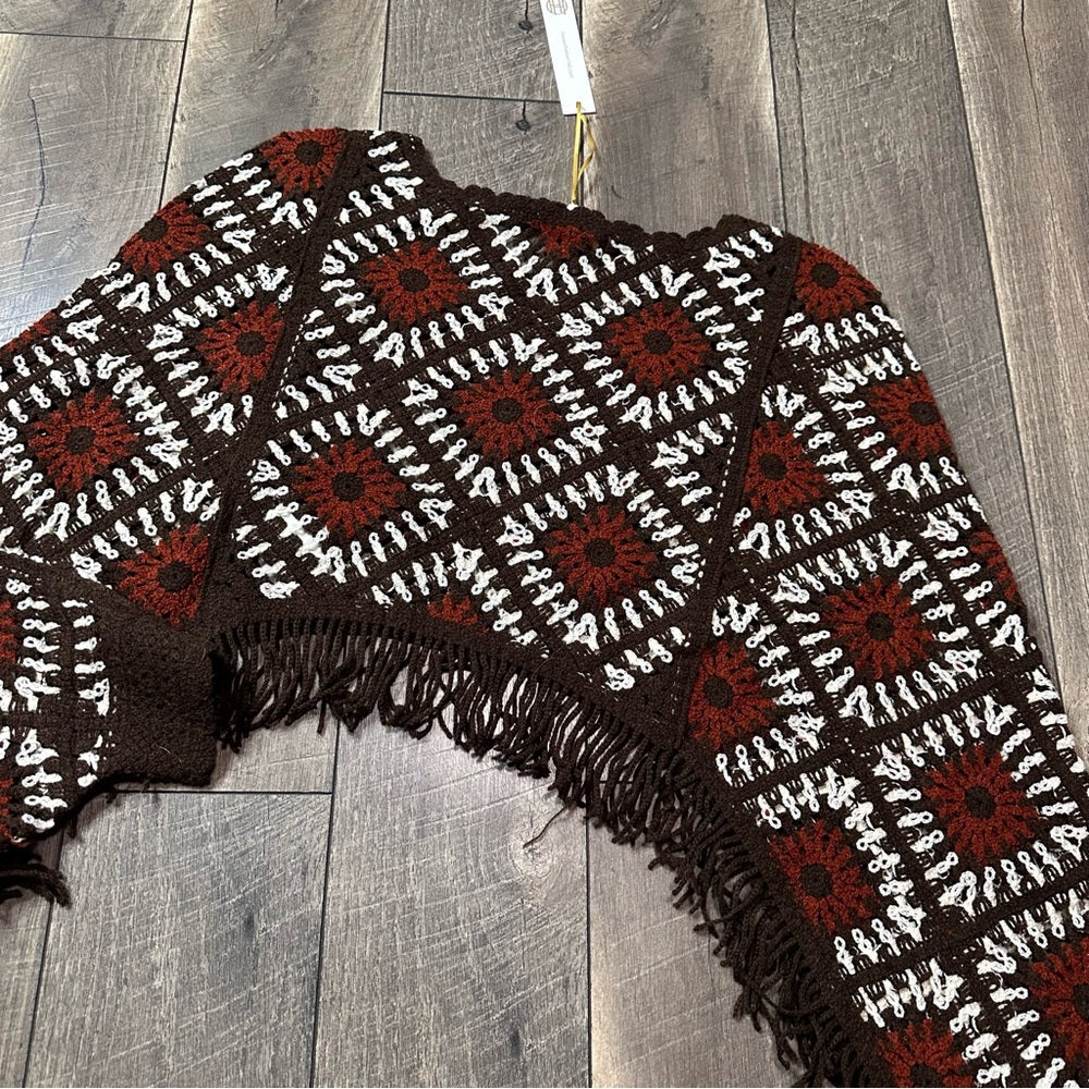 House Of Harlow One Size Crochet Fringe Sweater