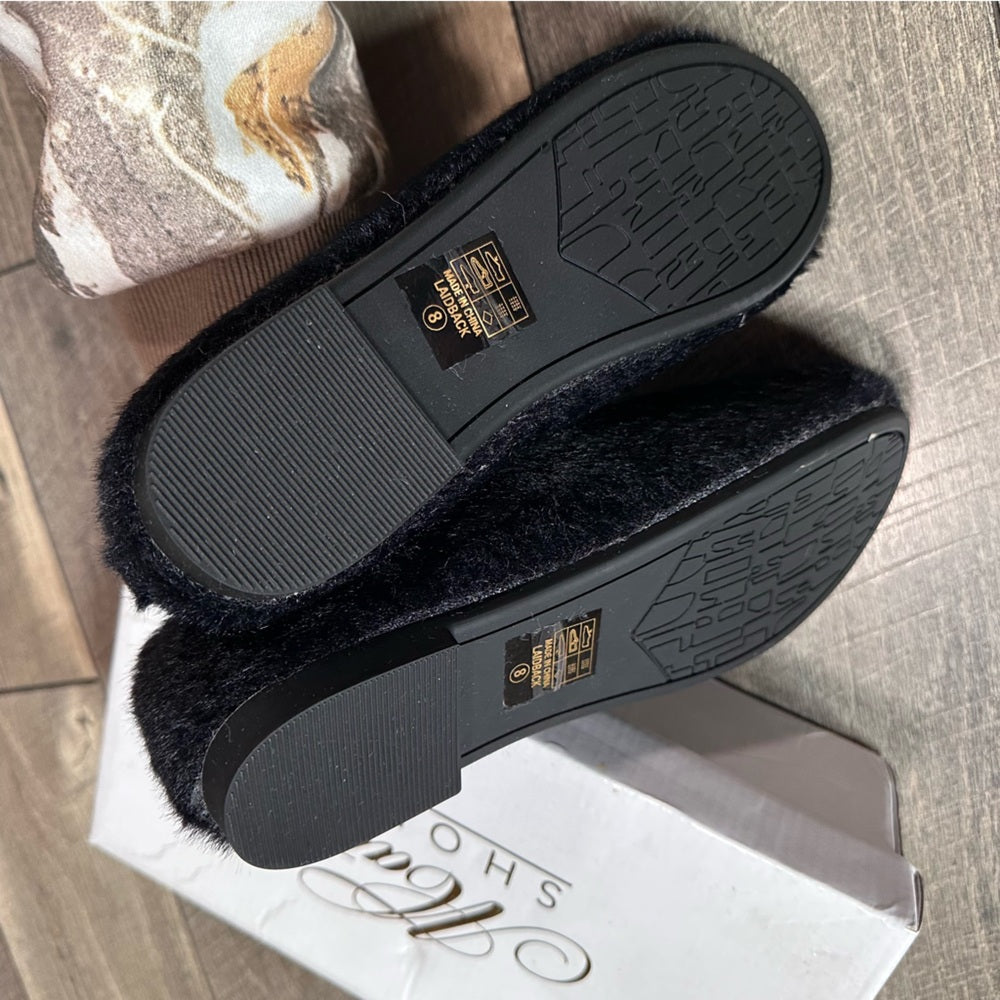 ACata Fuzzy Black Slide On Shoes