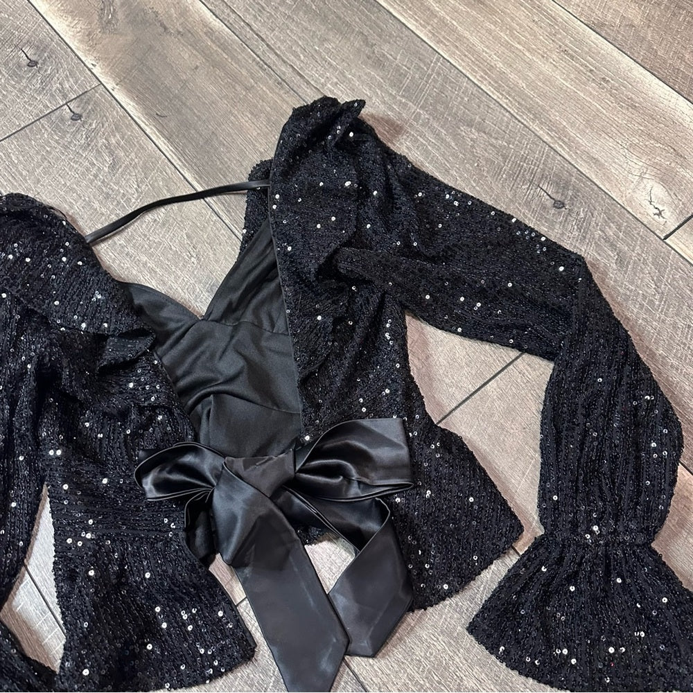 Privy Sequin Long Sleeve Babydoll Top