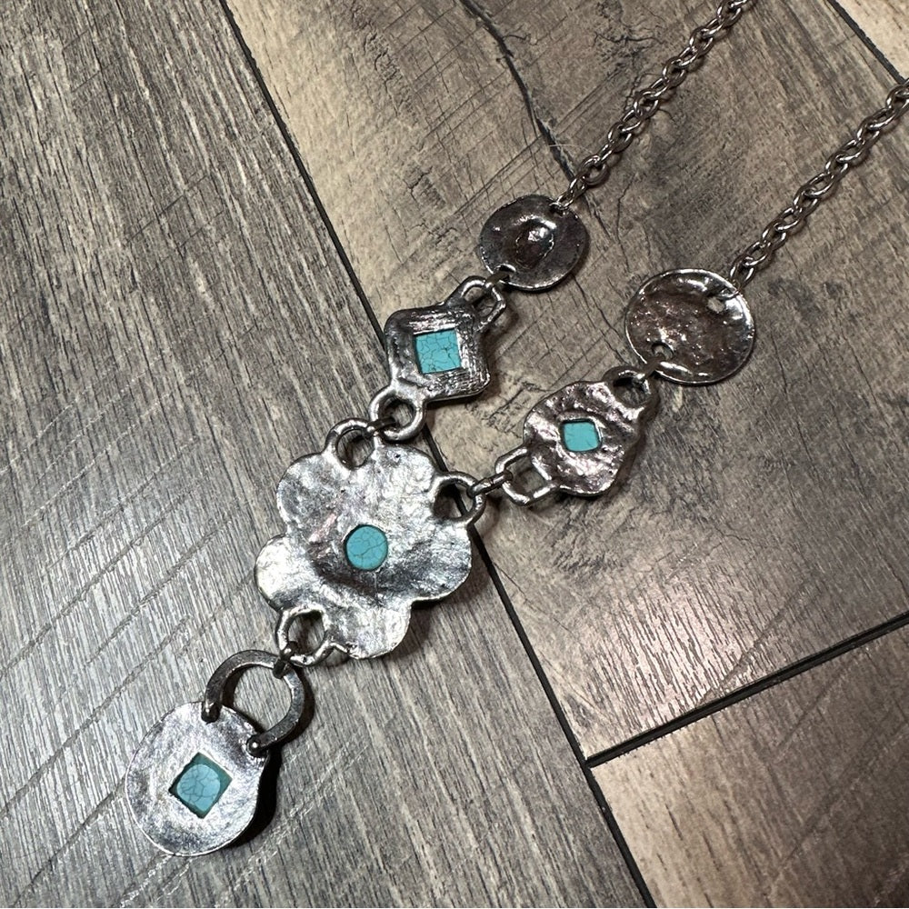 Boho Silver-toned Turquoise Necklace