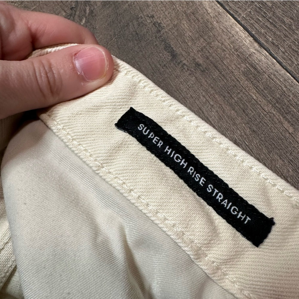 Free Assembly Cream Super Hi Rise Straight Leg Jeans
