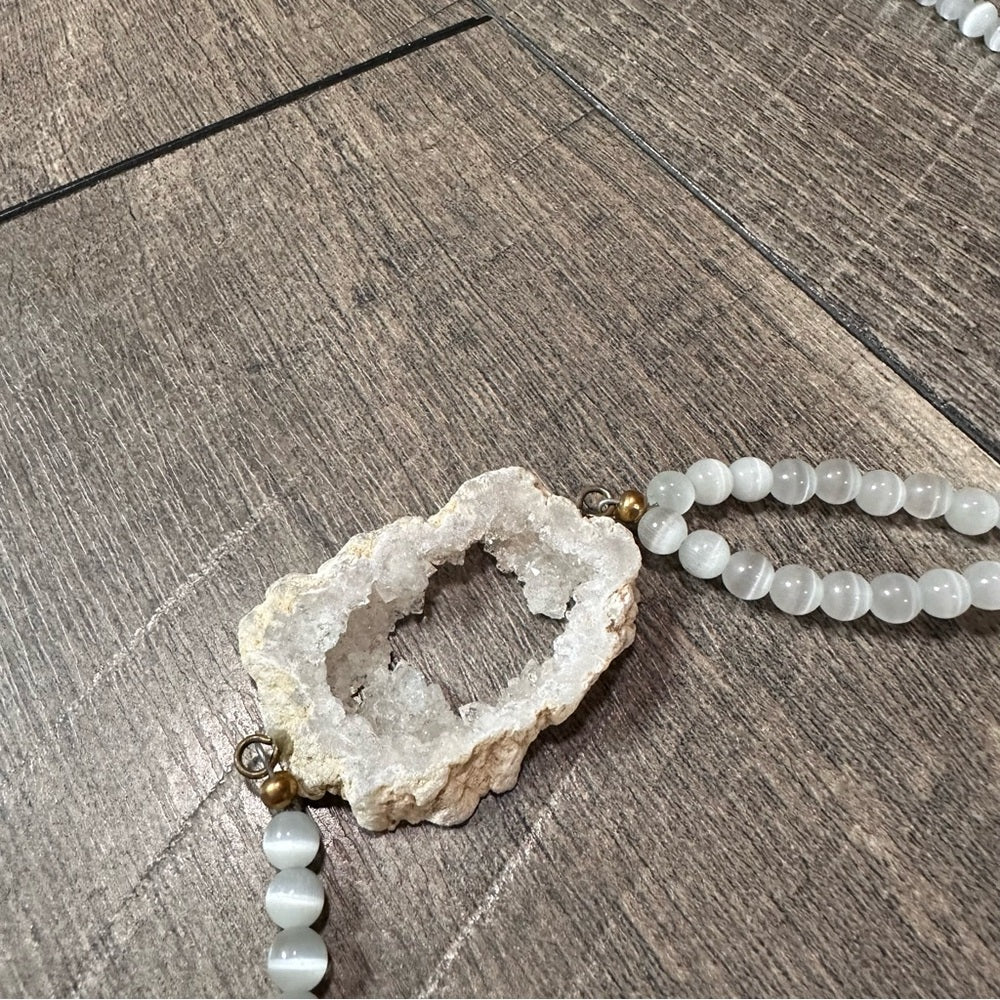 Turkey Feather White Druzy Long Necklace