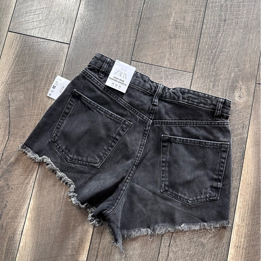 Zara Black Hi Rise Distressed Shorties
