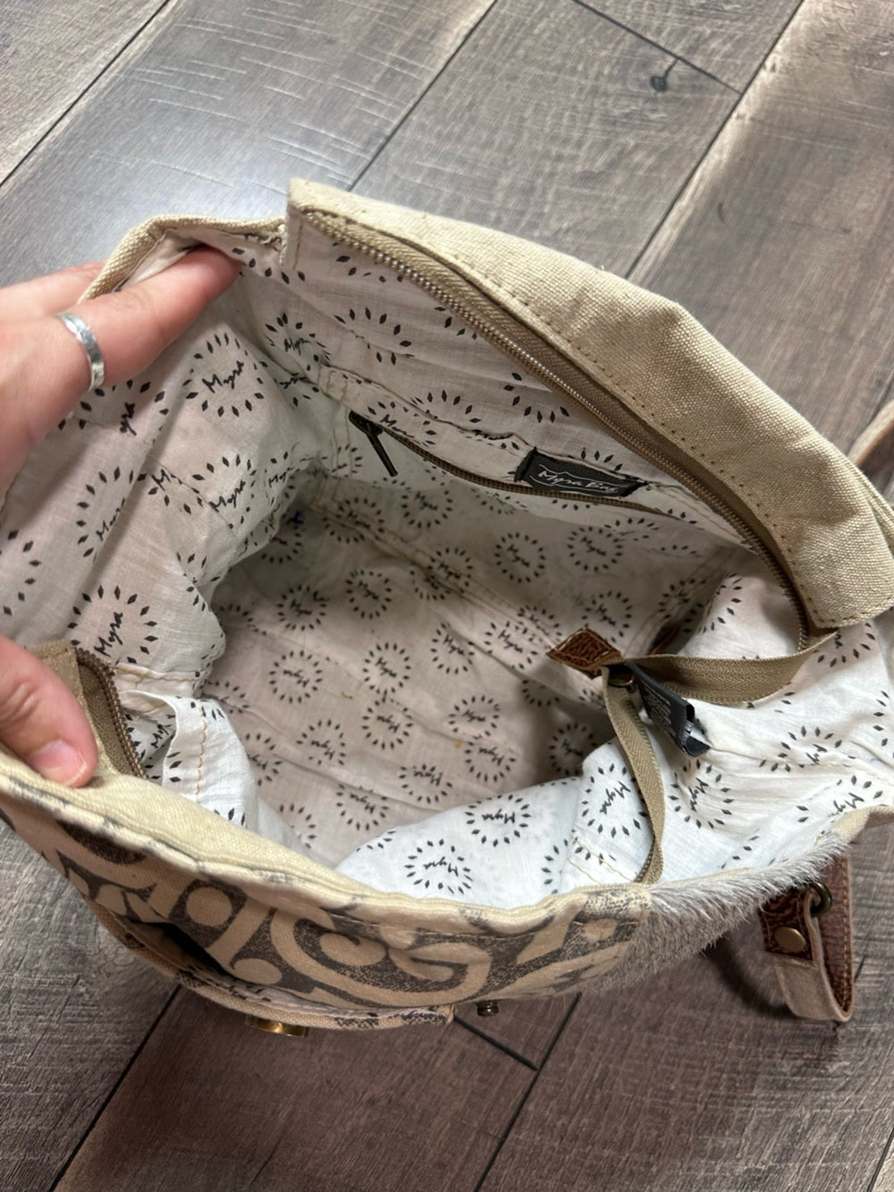 Myra Bag Cowhide Canvas Messenger