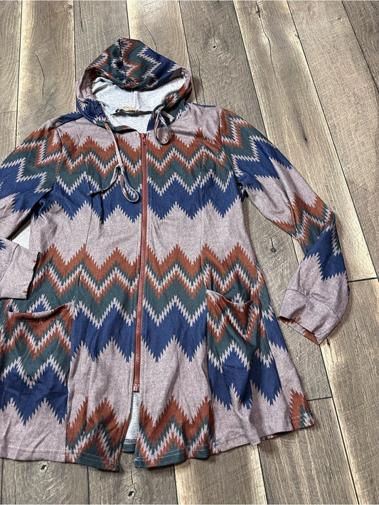 Miusey Aztec Long Hooded Zip Up