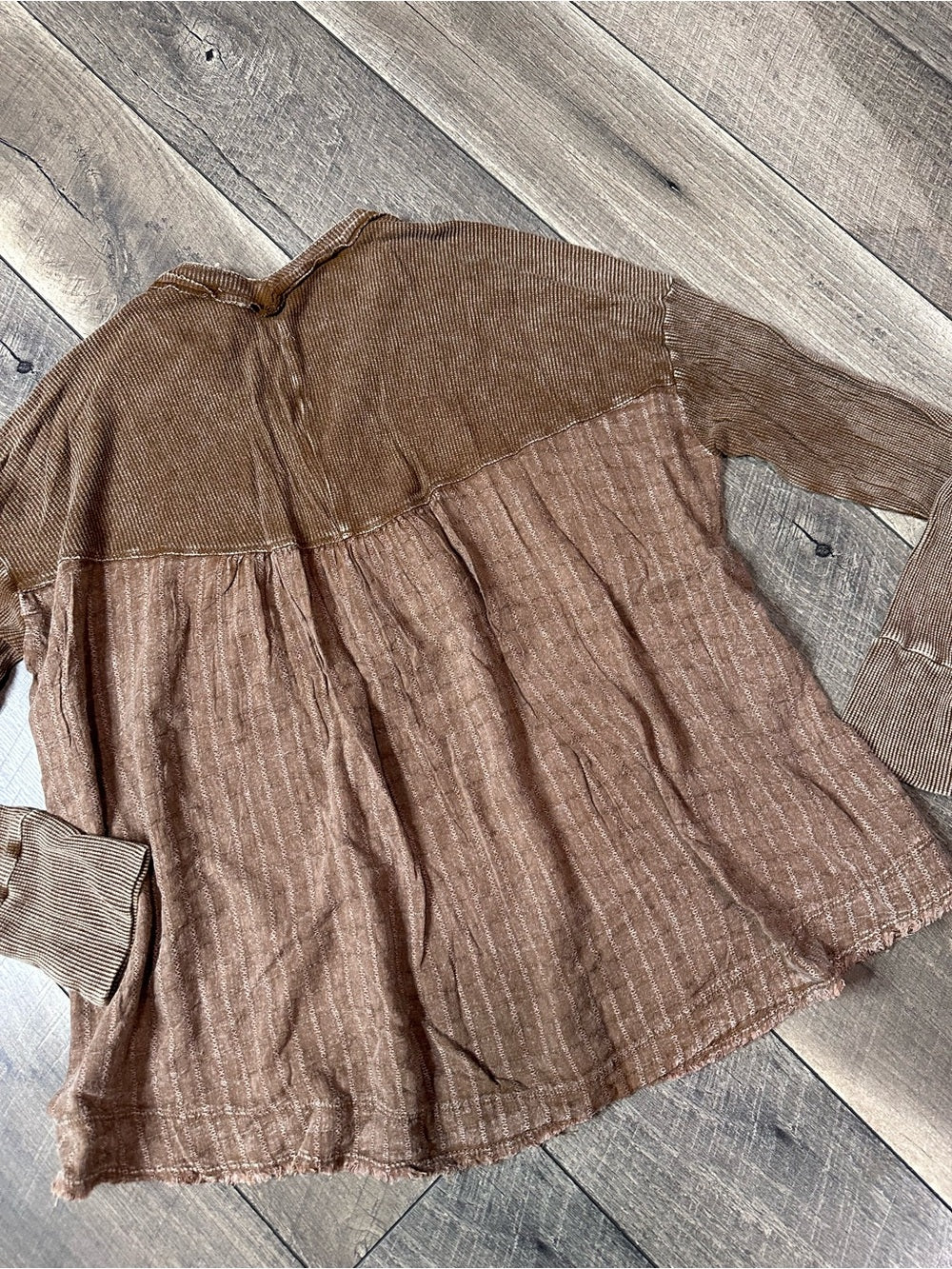 Easel Waffleknit 1/2 Button Long Sleeve Top