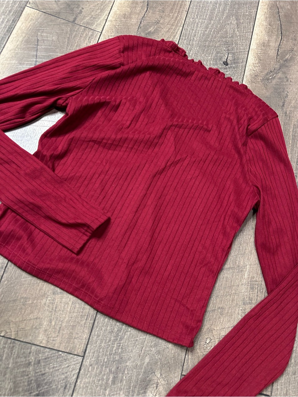 White Birch Red Long Sleeve V Neck Top