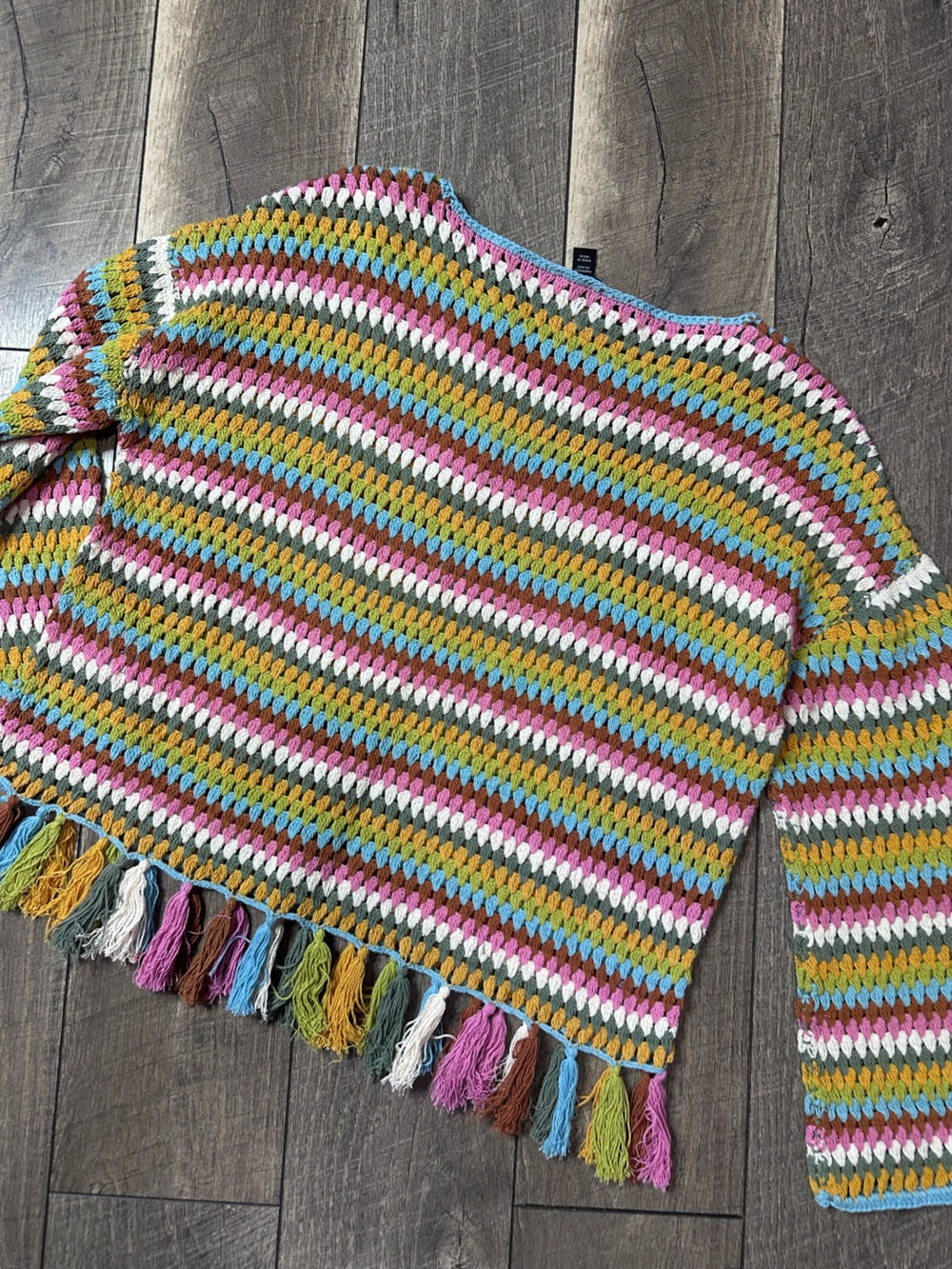 Tribal Colorful Tassle Trim Sweater