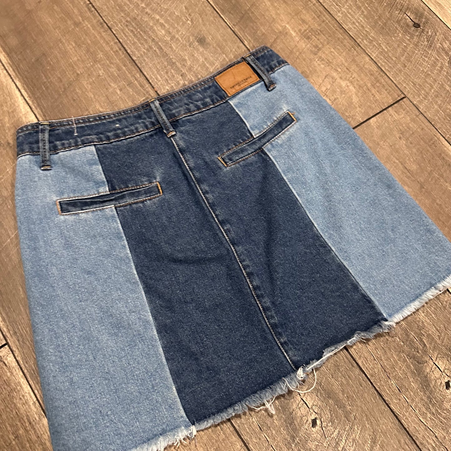American Eagle Denim Patchwork Mini Skirt