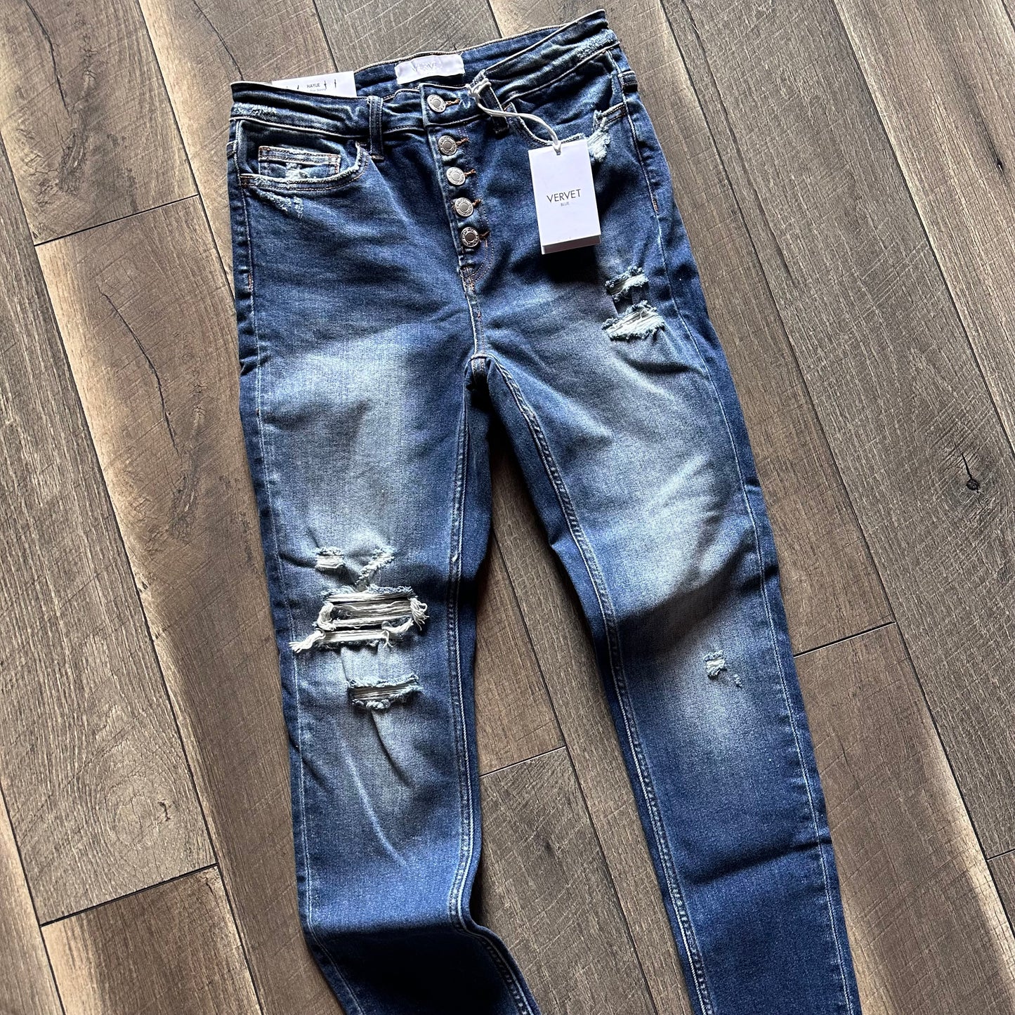 Vervet Buttonfly Distressed Skinny Jeans