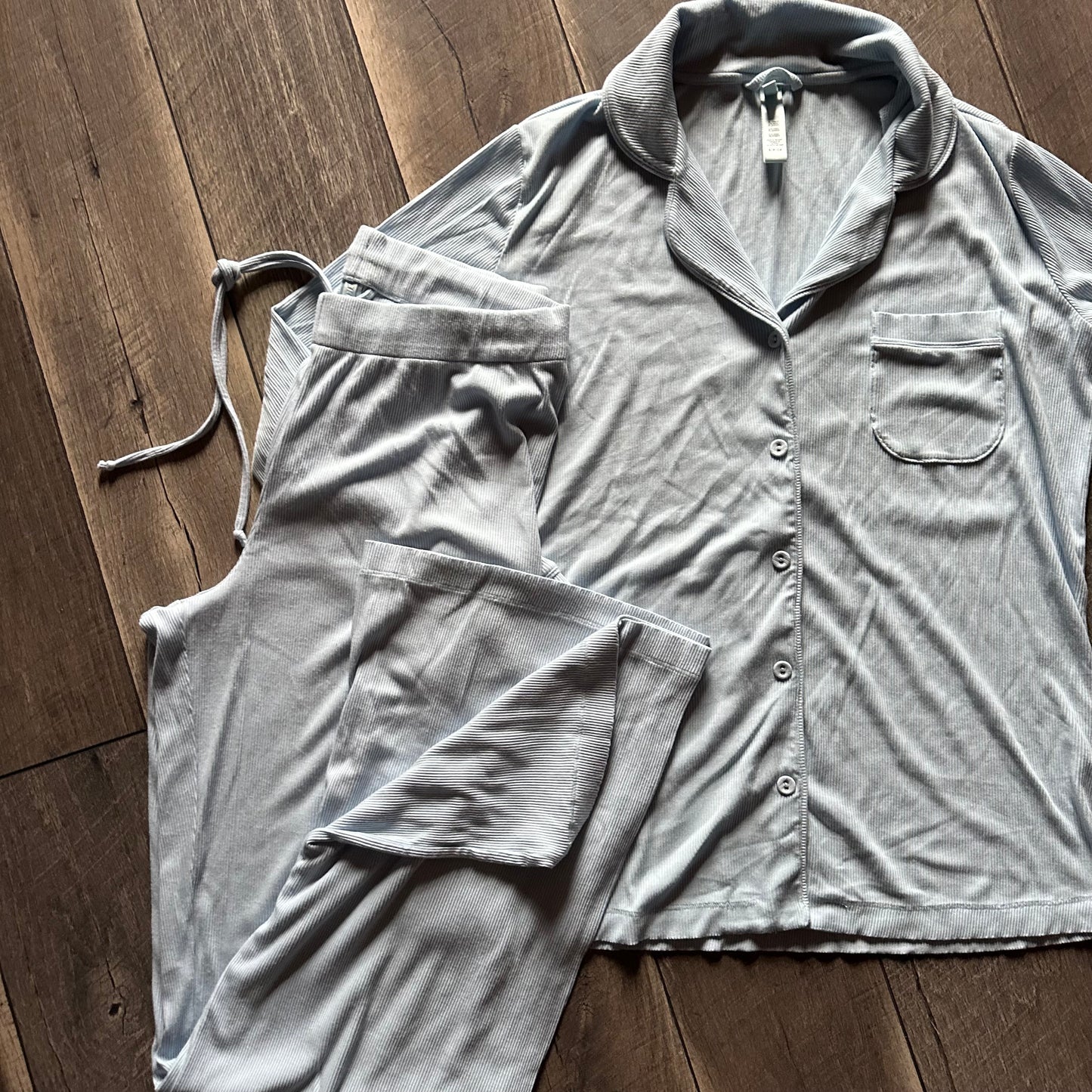 Skims Sky Blue Ribbed Pajama Set (like new)