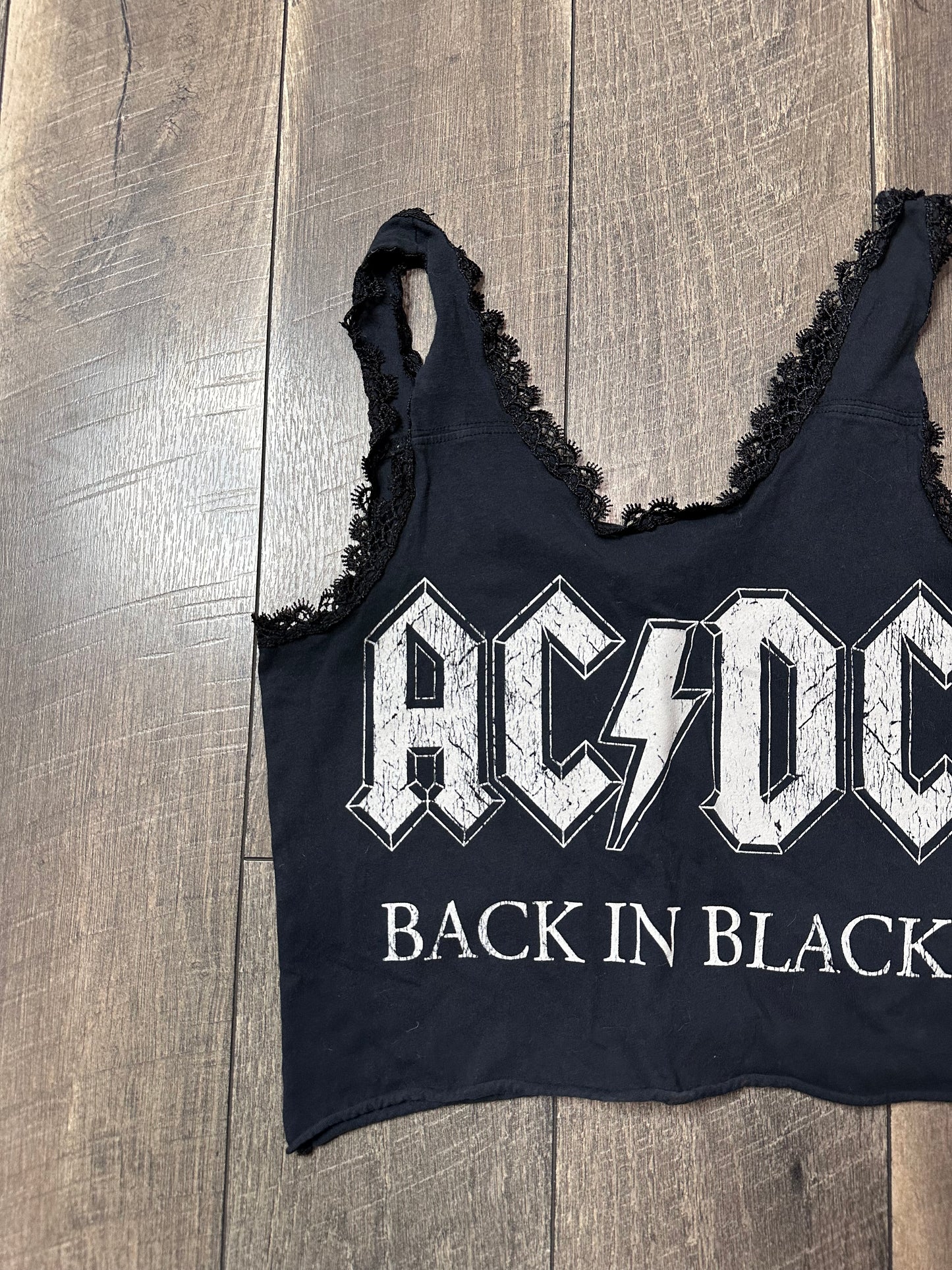 AC/DC Crop Lace Trim Tank Top