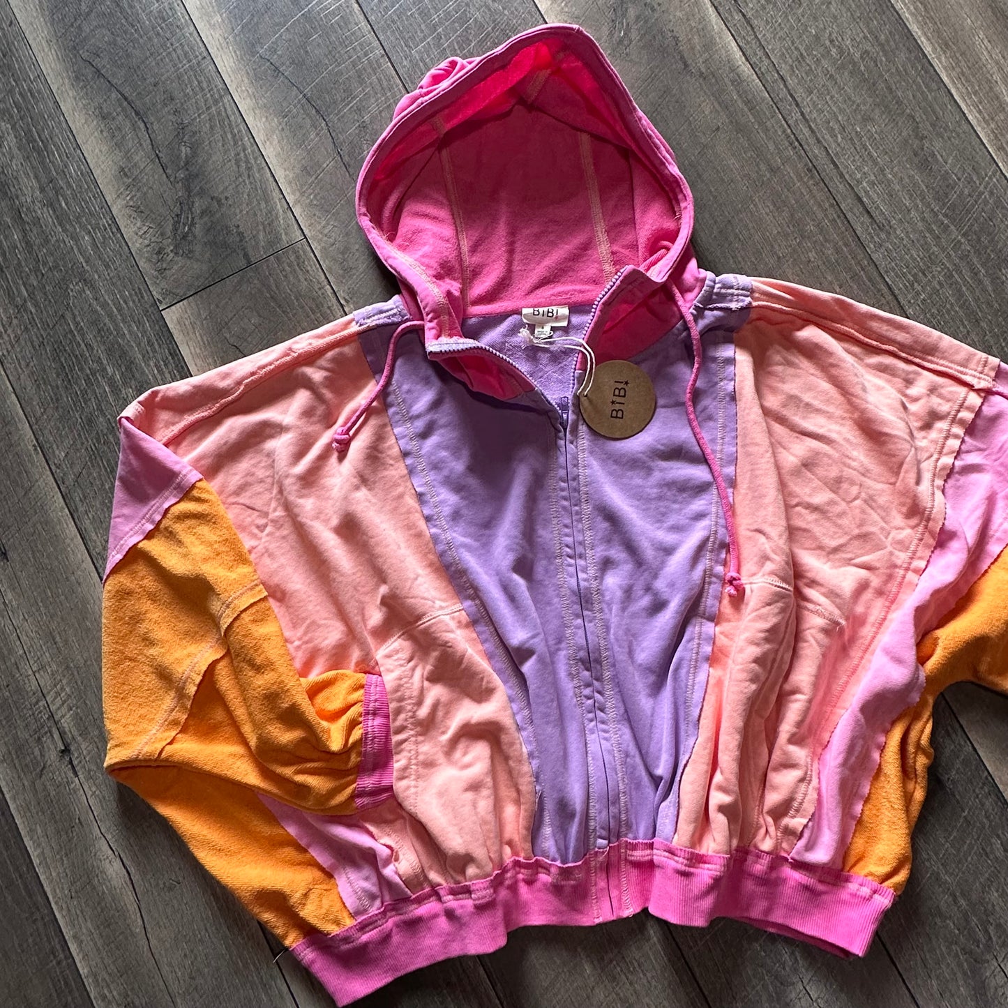 BiBi Super Oversized Colorblock Terry Zip Hooded Jacket (new with tags)