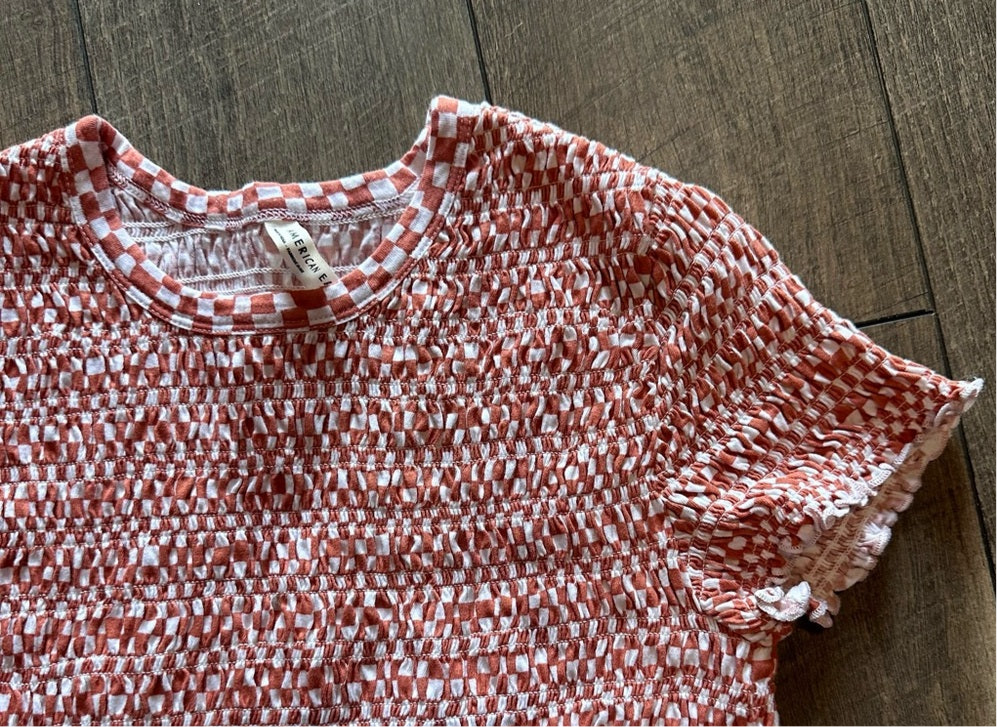 American Eagle Smocked Short Sleeve Top