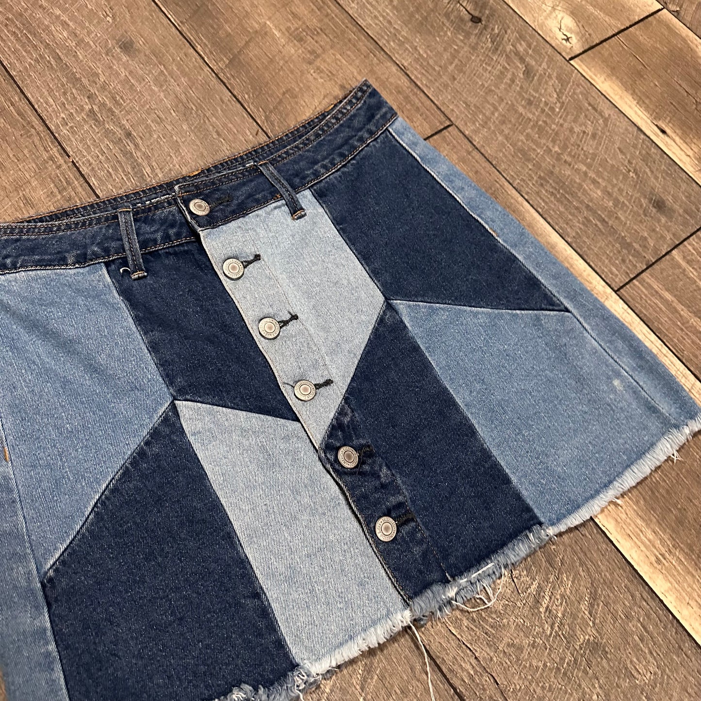 American Eagle Denim Patchwork Mini Skirt