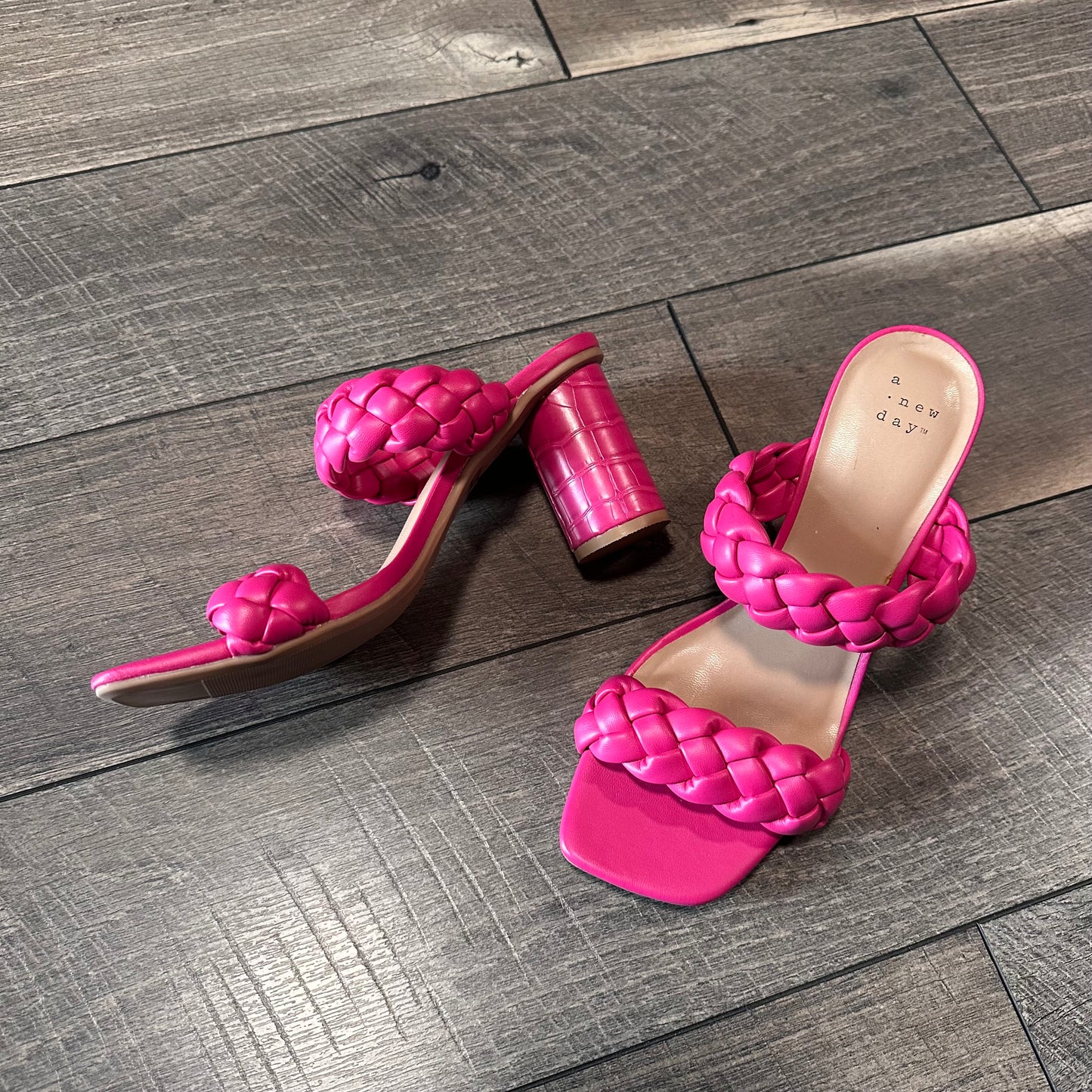 A New Day Hot Pink Braided Strap Heels