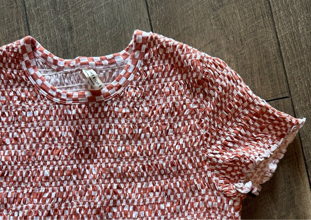 American Eagle Smocked Short Sleeve Top