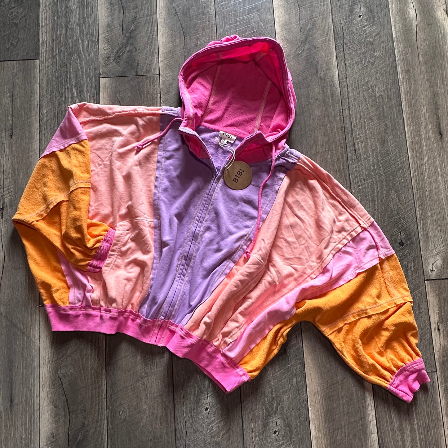 BiBi Super Oversized Colorblock Terry Zip Hooded Jacket (new with tags)