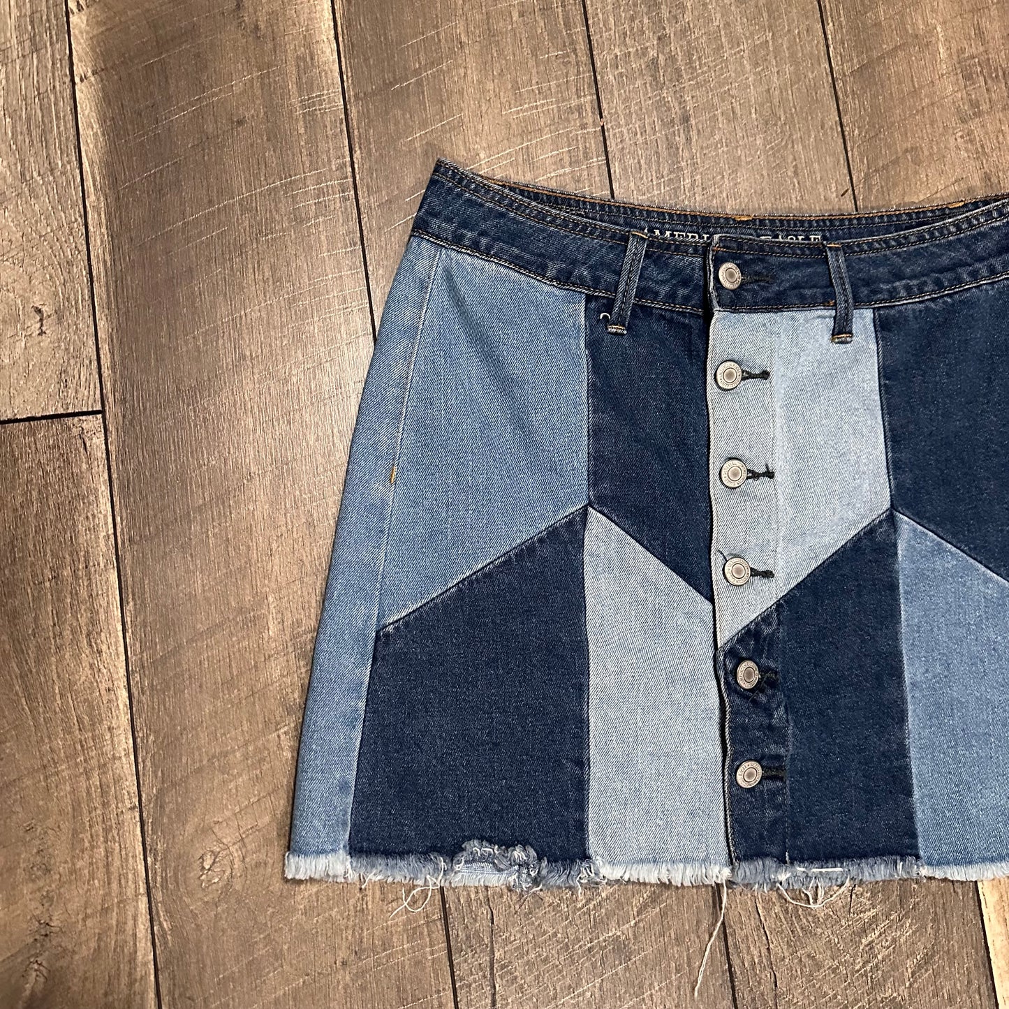 American Eagle Denim Patchwork Mini Skirt