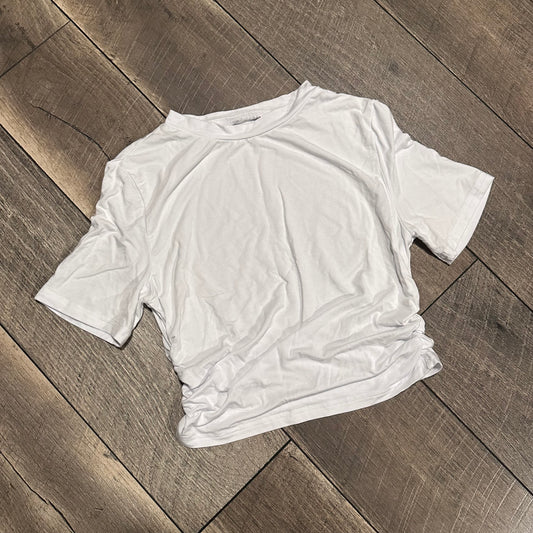 Halara White Cinch Sides Crop Tee