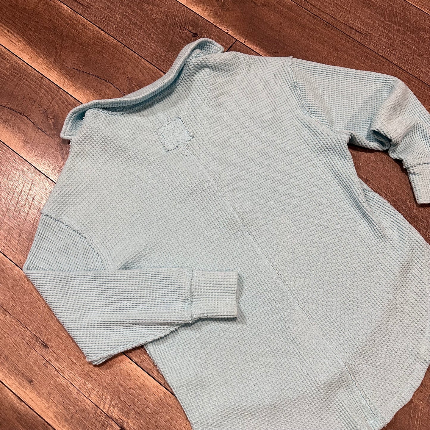 Aerie Baby Blue Waffleknit Collared V Neck Oversized Pullover