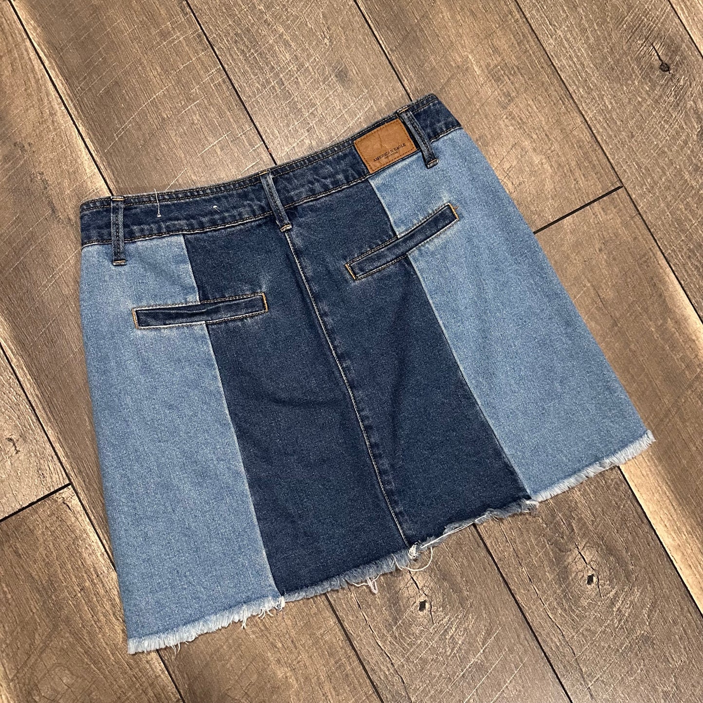 American Eagle Denim Patchwork Mini Skirt