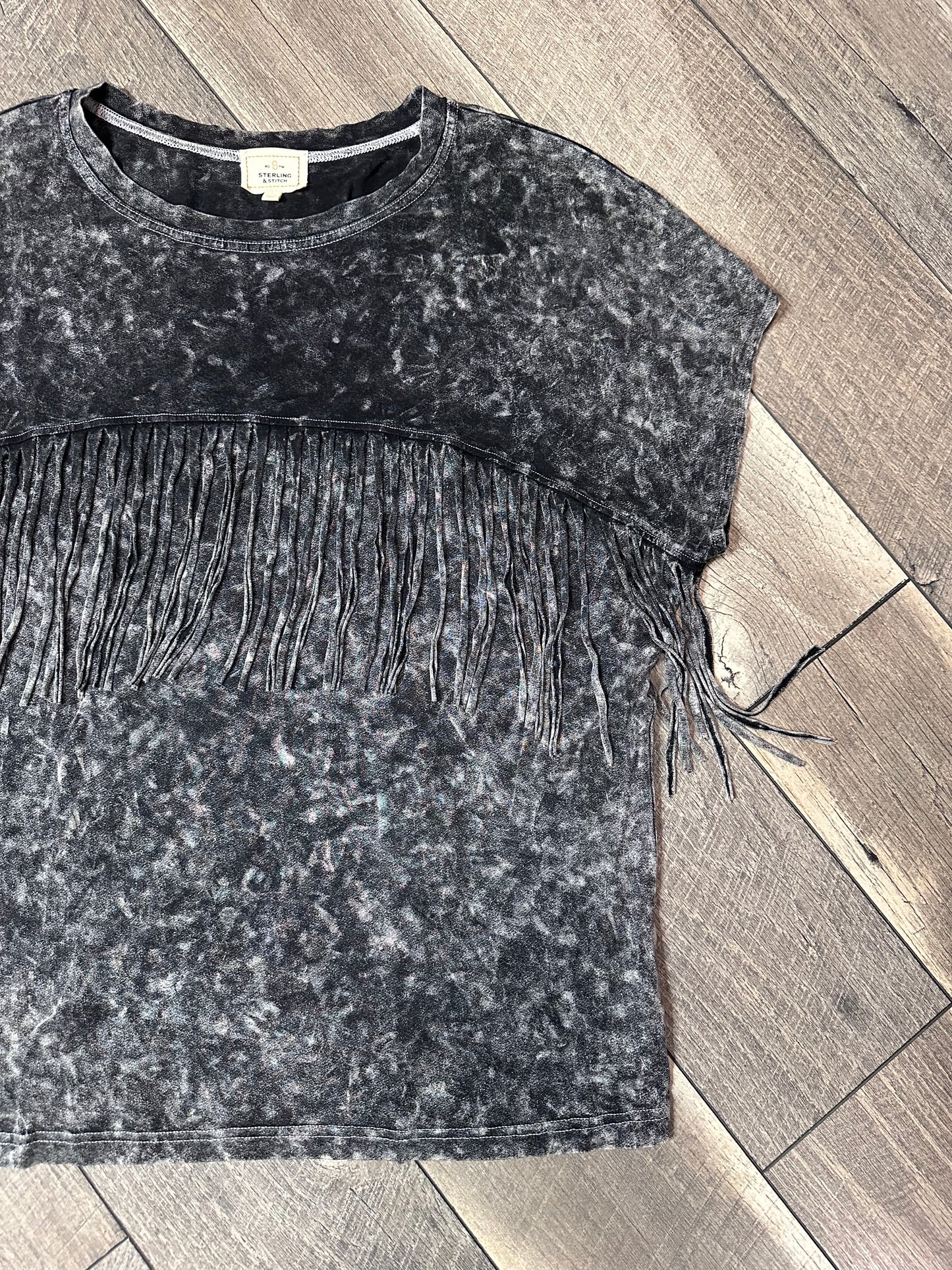 Sterling & Stitch Fringe Short Sleeve Top