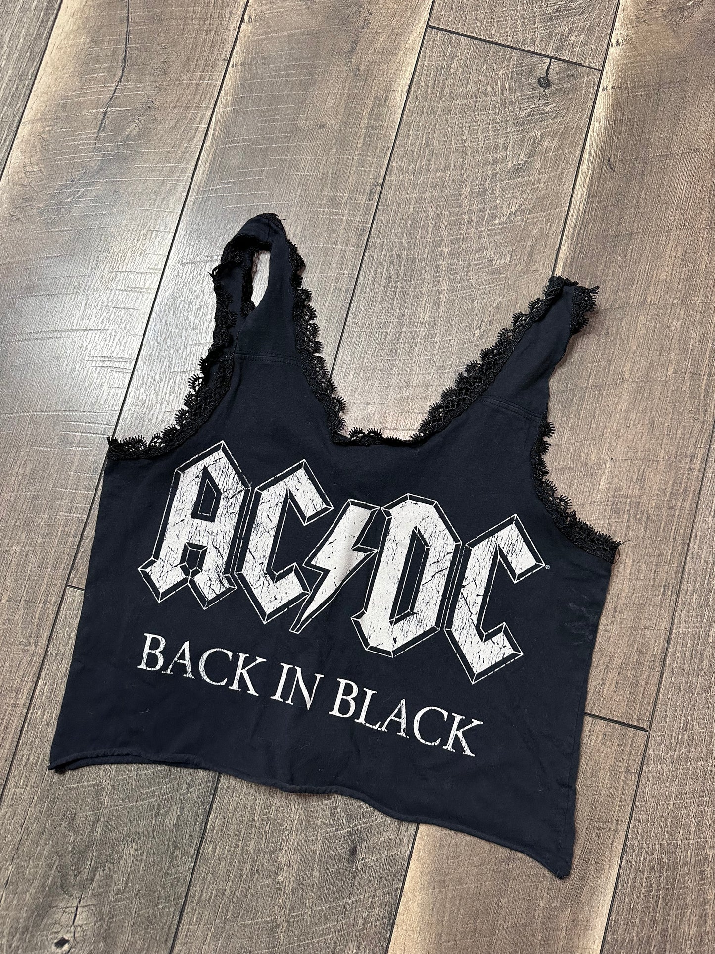 AC/DC Crop Lace Trim Tank Top