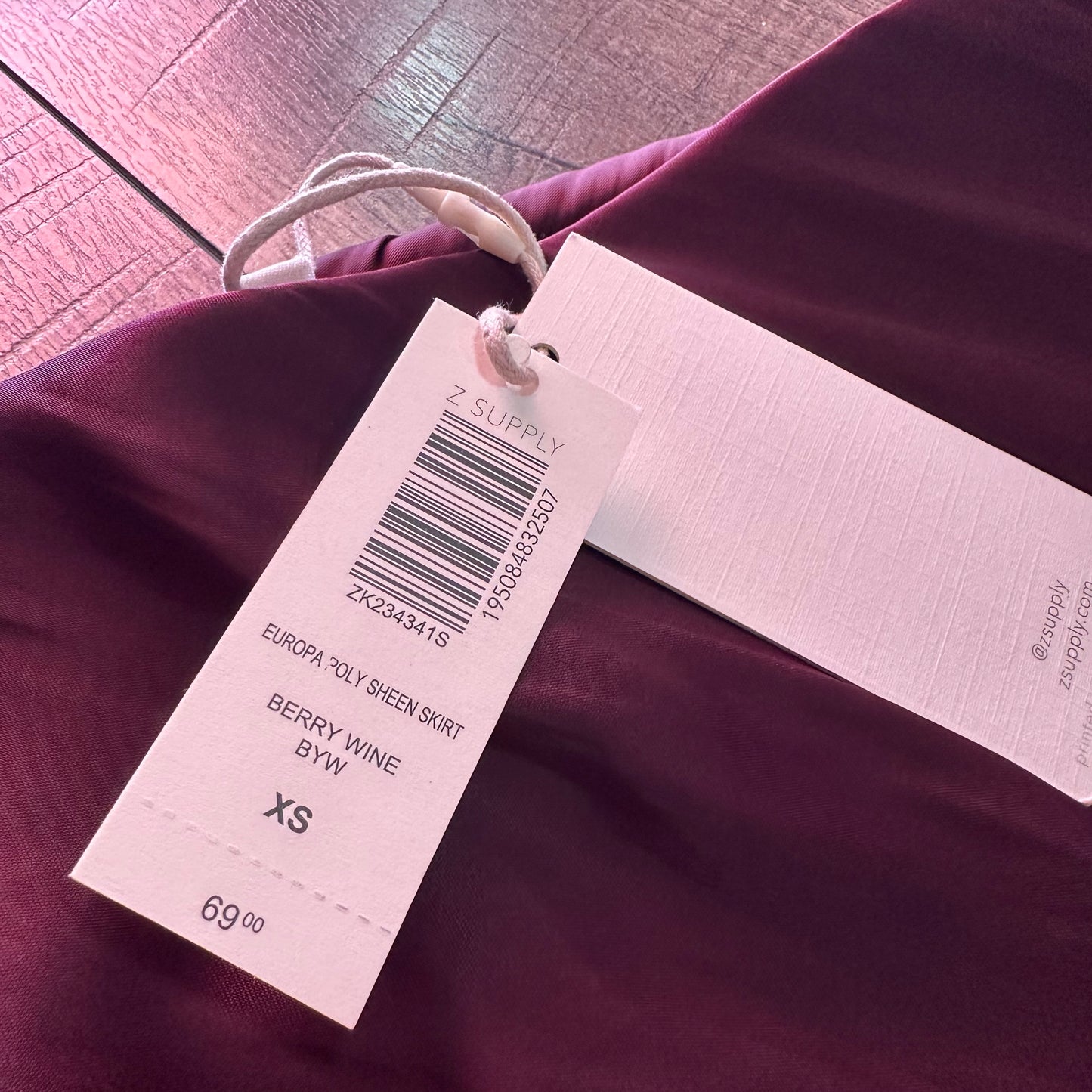 Z Supply Berry Wine Europa Poly Sheen Skirt (new with tags)