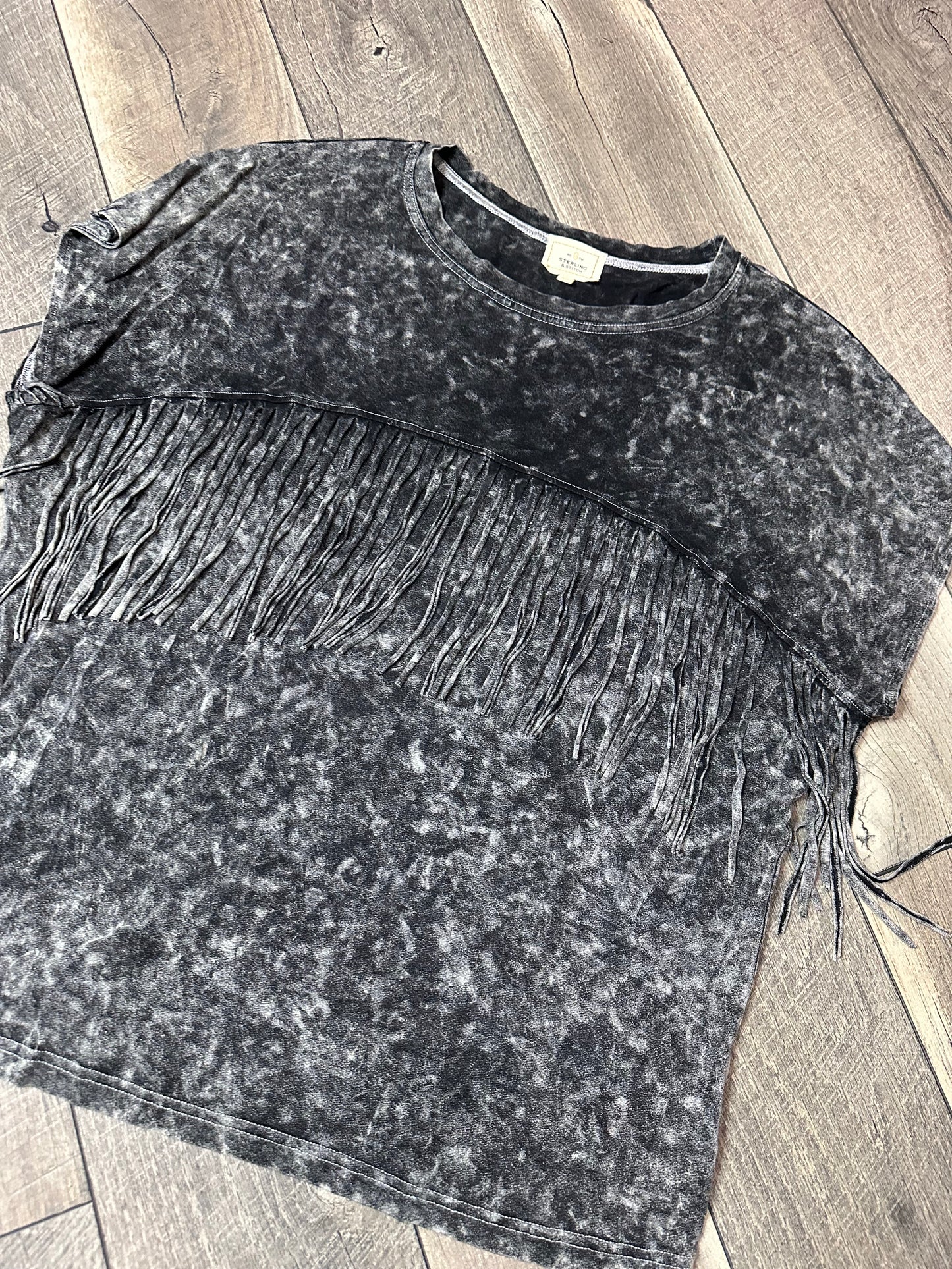 Sterling & Stitch Fringe Short Sleeve Top