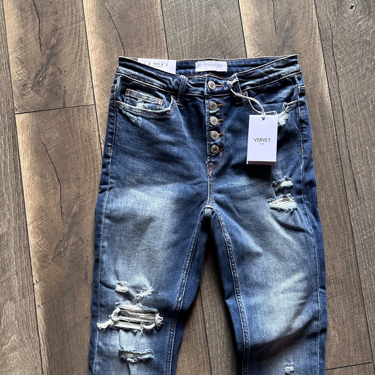 Vervet Buttonfly Distressed Skinny Jeans