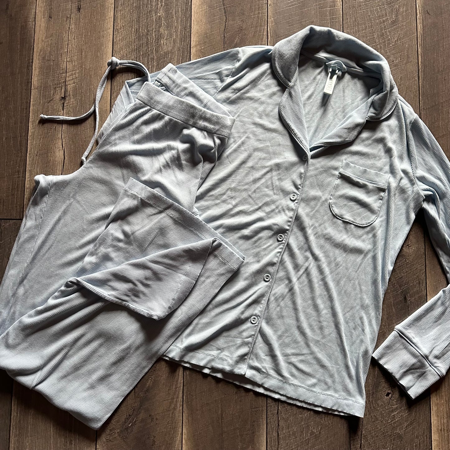 Skims Sky Blue Ribbed Pajama Set (like new)