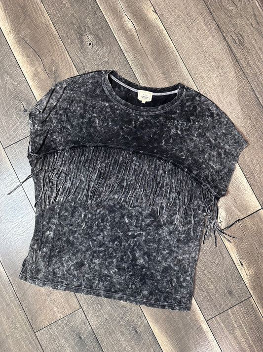 Sterling & Stitch Fringe Short Sleeve Top