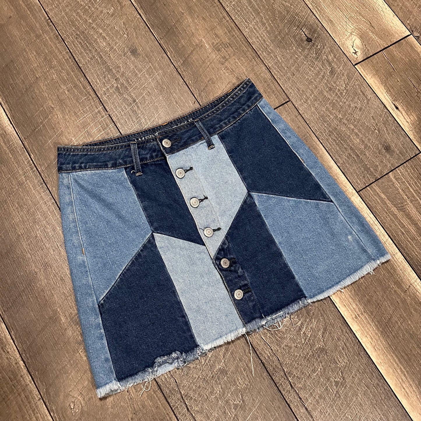 American Eagle Denim Patchwork Mini Skirt