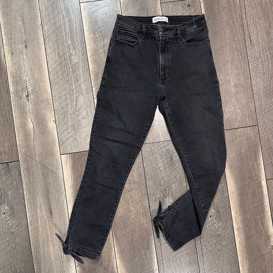 Abercrombie & Fitch Black Hi Rise Super Skinny Tie Ankle Jeans