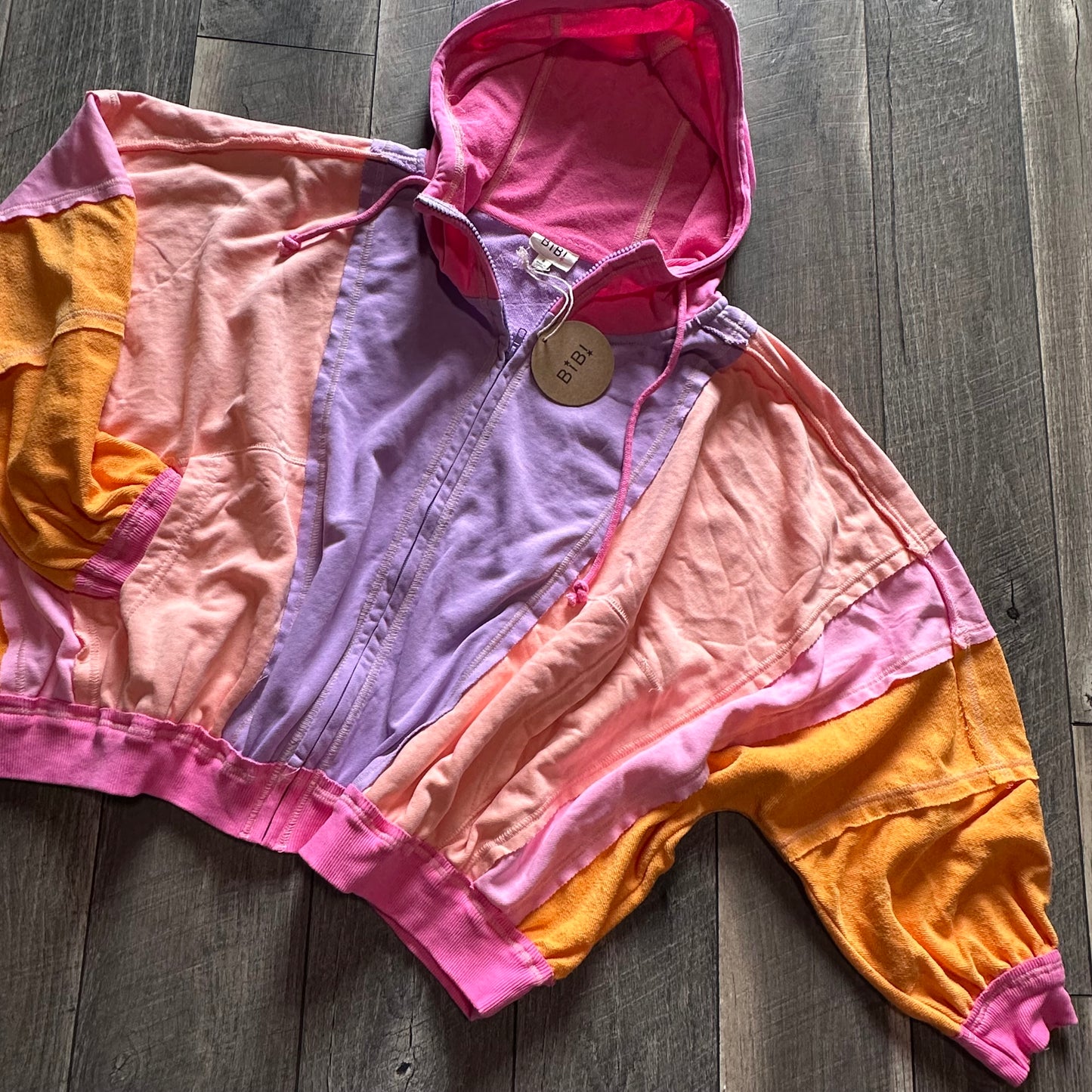 BiBi Super Oversized Colorblock Terry Zip Hooded Jacket (new with tags)