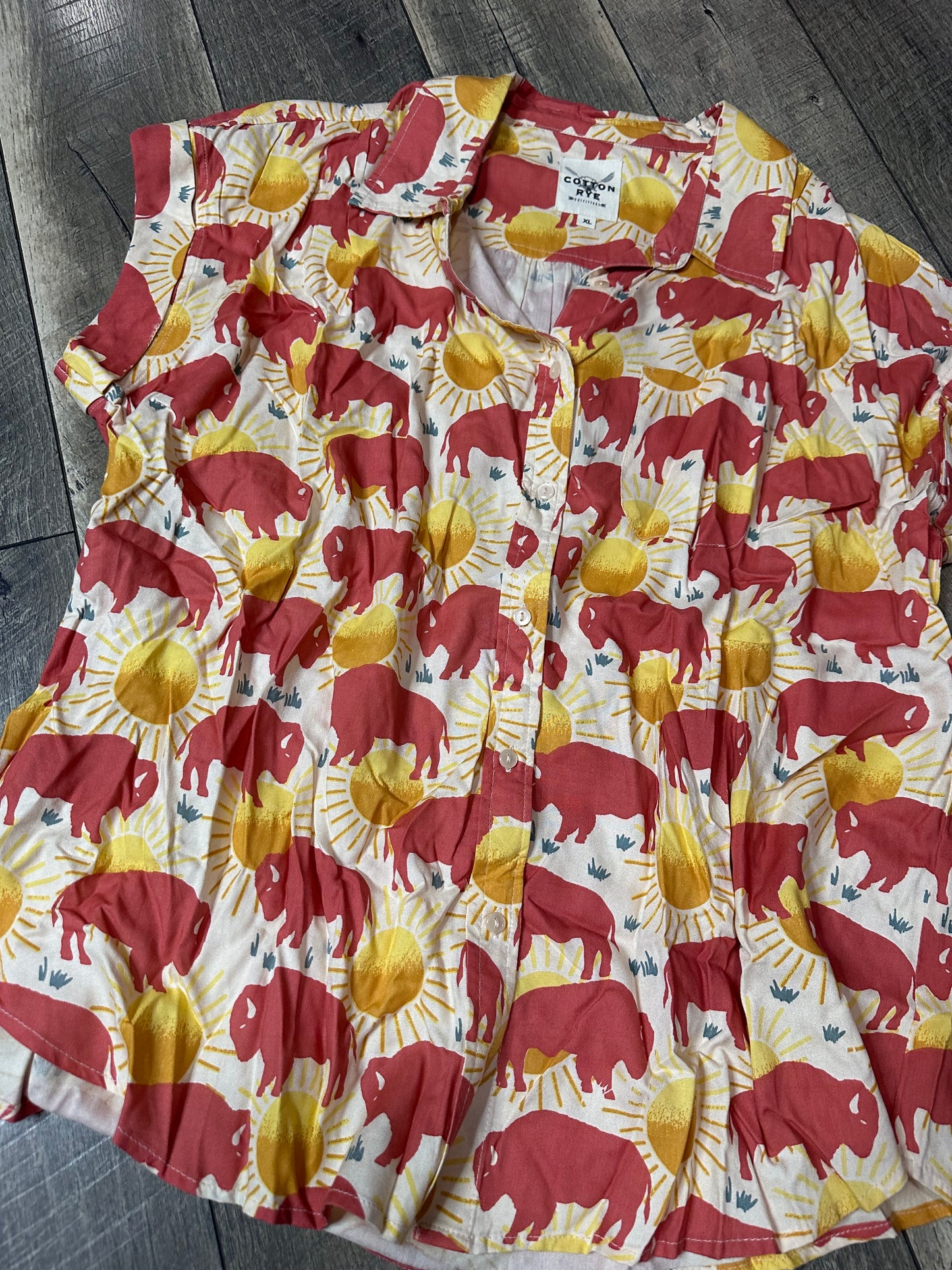Cotton Rye Button Down Bison Top